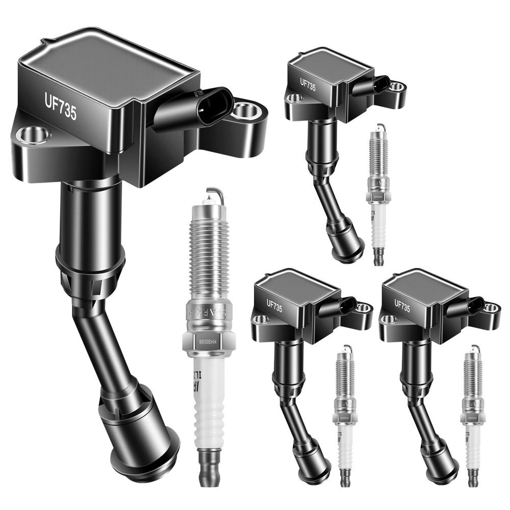 Set of 4 Iridium Spark Plug and 4 Ignition Coil Pack UF735 Compatible with Fo…