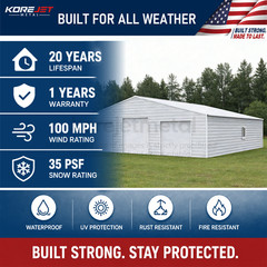 39x39FT White Heavy Duty Metal Barn Steel Building 3 Rolling Doors Korejetmetal