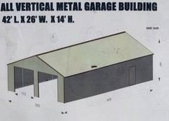 Vertical Metal Garage Building 42 ft x 26 ft x 14 ft, Car Garage, 1092 sq ft