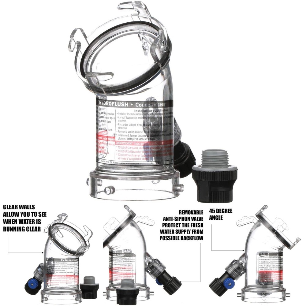 45 Degree Hydroflush Attachment Removable Anti-Siphon Valve RV Camper Trailer