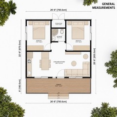 $59,900 Complete 2-Bedroom Home Package 522 SF + 154 SF Deck Bath Kitchen Floor