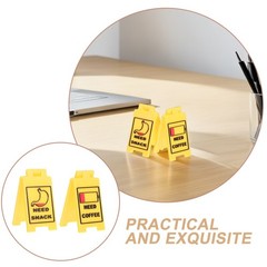 2Pcs Mini Plastic Warning Desk Signs Yellow Office Decor Reusable Caution