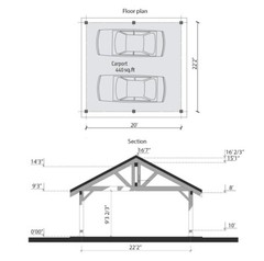 474 sq.ft. 20’x22′ PREMIUM TIMBER CARPORT FOR 2 VEHICLES CARS WOOD CANOPY PREFAB