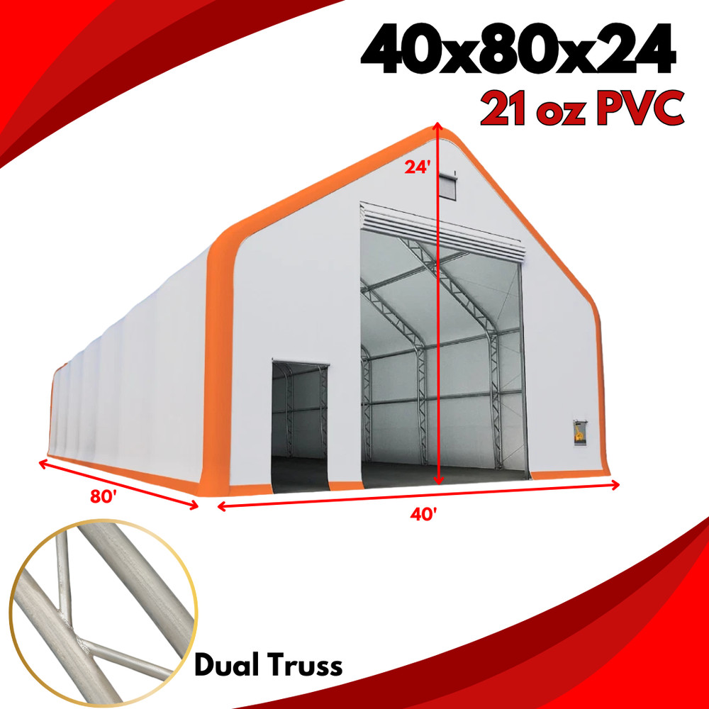 40x80x24 DUAL TRUSS *21oz PVC* Canvas Fabric Storage Building Shelter Barn Shop