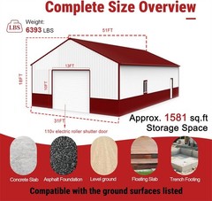51x31FT Metal Barn Garage w/ Electric Roll-Up Door for Farm & Industrial Storage