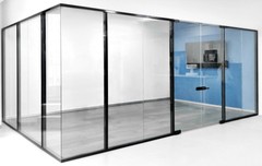 CGP Office Partition System, Glass Aluminum Wall 19′ x 9′ w/Door, Black Painted