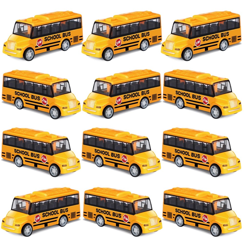 RoundFunny 12 Pcs Mini Yellow School Bus 1.1 x 1.38 x 3.86 inches,