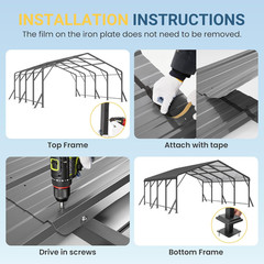 20’X20′ Metal Carport with Updated Roof & Enhanced Base, Heavy Duty Canopy Carpo
