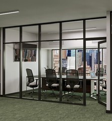 CGP Office Partition System, Glass Aluminum Wall 19′ x 9′ w/Door, Black Painted
