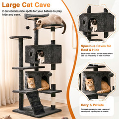 54″ Cat Tree Tower Dark Gray Sturdy, Easy to Assemble, for Kittens & Adult Cats