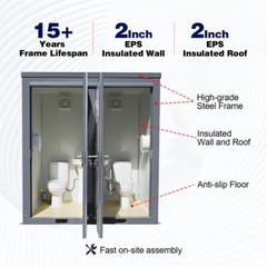 Bastone 2-Stall Portable Restroom w/ Sink for Construction Sites & Outdoor Event