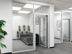 CGP Office Partition System, Glass Aluminum Wall 9′ x 9′ w/ Door, Clear Anodized