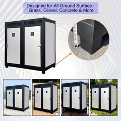 2-Stall Outdoor Portable Restroom Cabin Dual Toilet with Sink, Light & Vent Fan