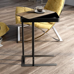 Soren Industrial 20 In. Metal C-Shaped Height Adjustable Side Table with Hidden