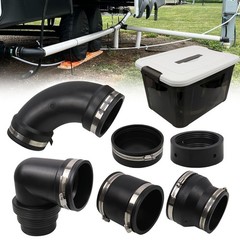 RULLINE RV and Camper Sewer Waste Plumbing Connection System 6PCS SET, Black