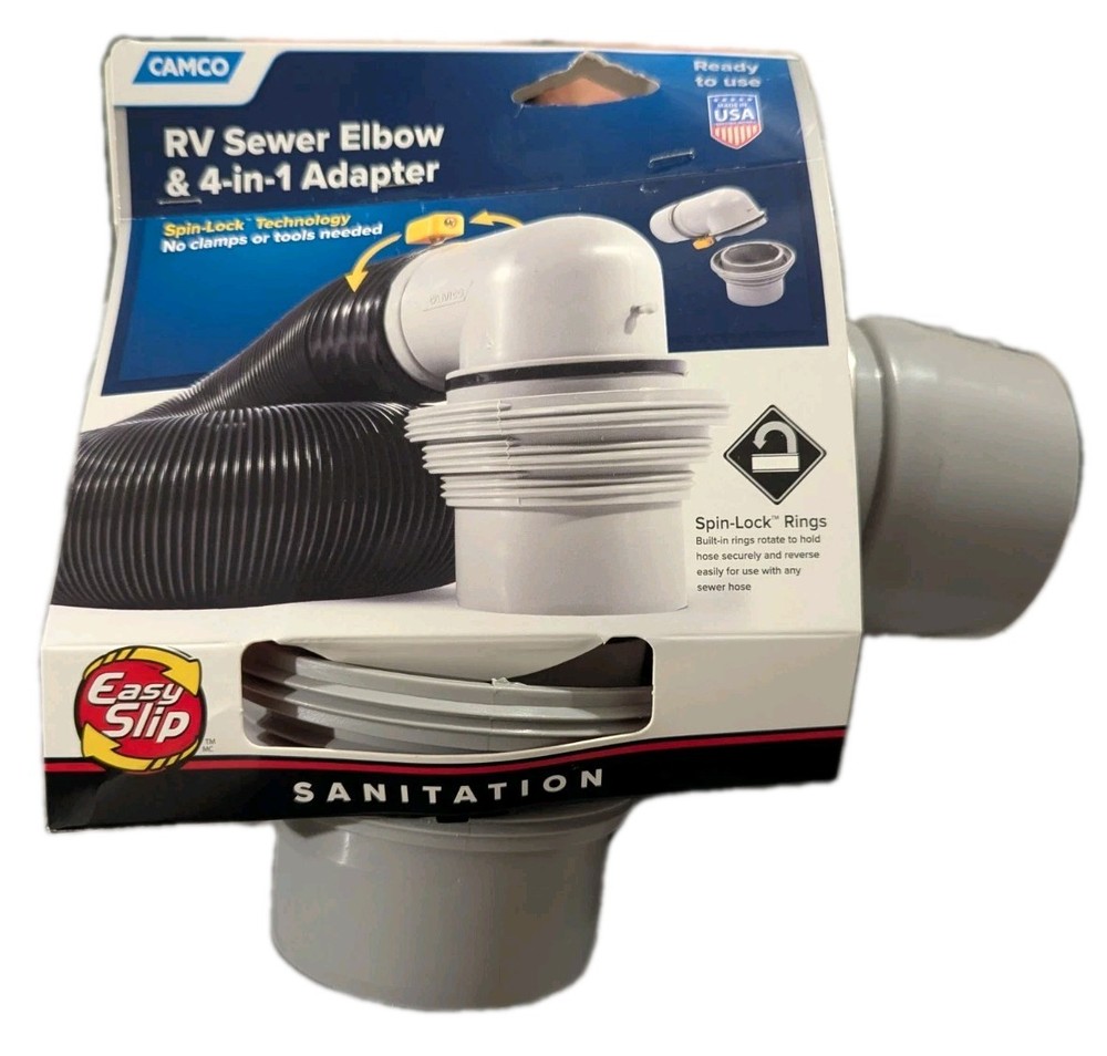 Easy Slip Elbow Fitting and 4-in-1 Adapter for RV Sewer Hose Brand New